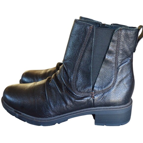 Clarks Collection Women's Hearth Rose Mid Calf Boot Black Leather Size 9 Moto - Picture 4 of 10